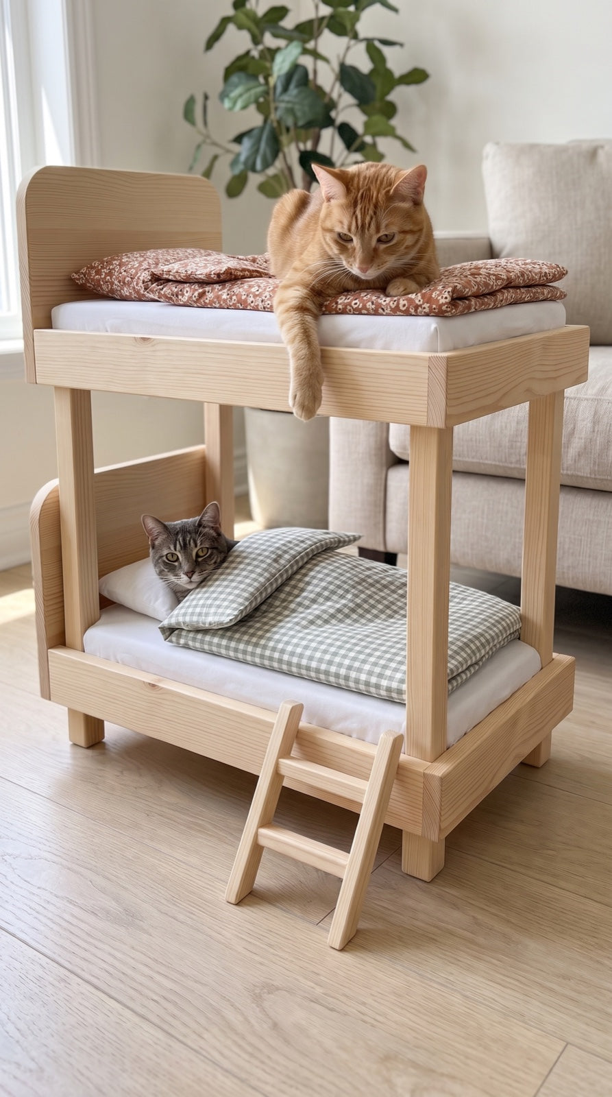 Illustration of the Tucked In Bunk Duo with two cats