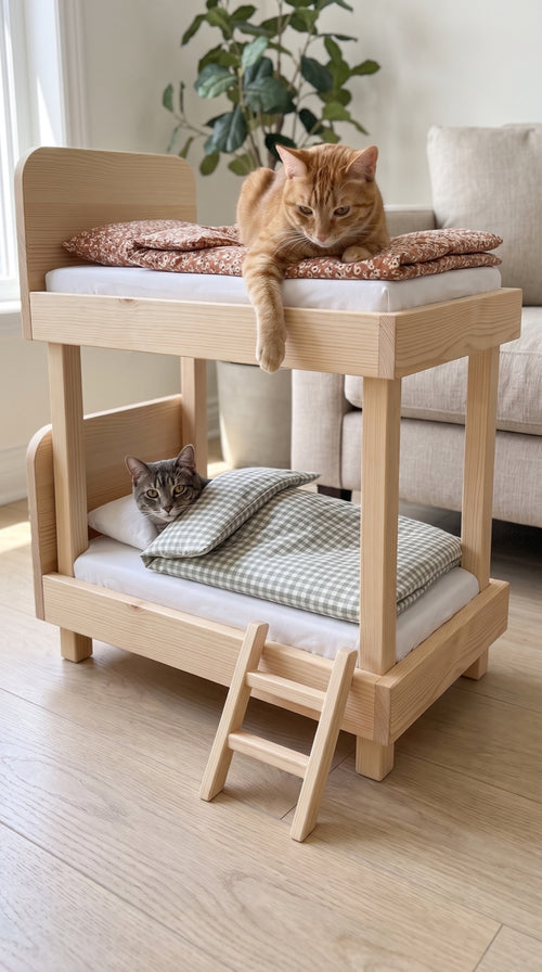 Illustration of the Tucked In Bunk Duo with two cats